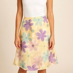 Vintage Y2K Neiman Marcus Pastel Floral Silk A Line Skirt 4